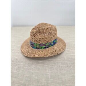 Summer Club Beige Straw Sun Hat Tropical Colorful Trim Australia Sun Protection